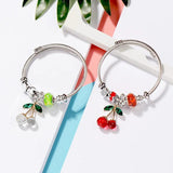 Stainless Steel Big Cherry Crystal Women Bracelet Charms Bead DIY