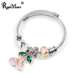 Stainless Steel Big Cherry Crystal Women Bracelet Charms Bead DIY
