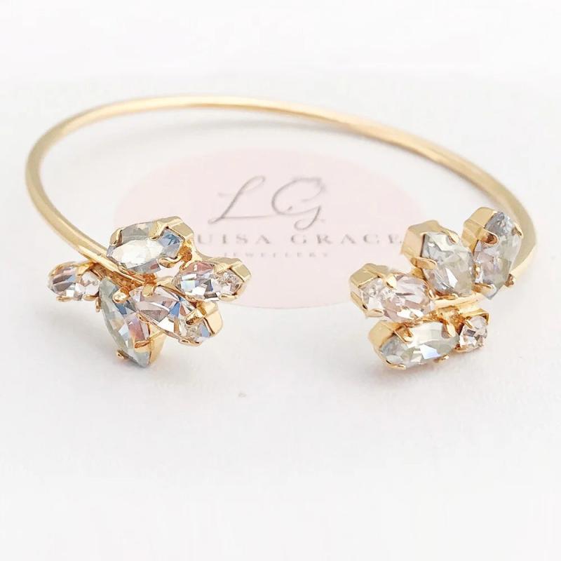 Leaf Cubic Zircon Open Bracelet Bangle Wedding Accessories