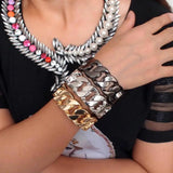 Punk Metal Geometric Big Bangles For Women Statement Vintage Unique Alloy Cuff