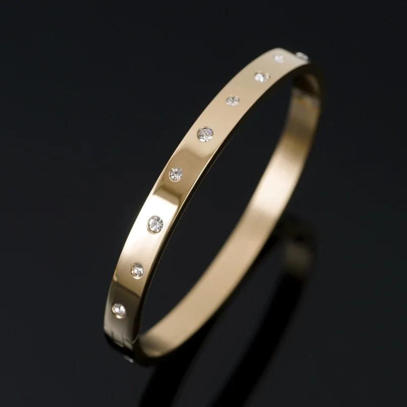 Golden Steel Love Bangles Crystal Wedding Jewelry