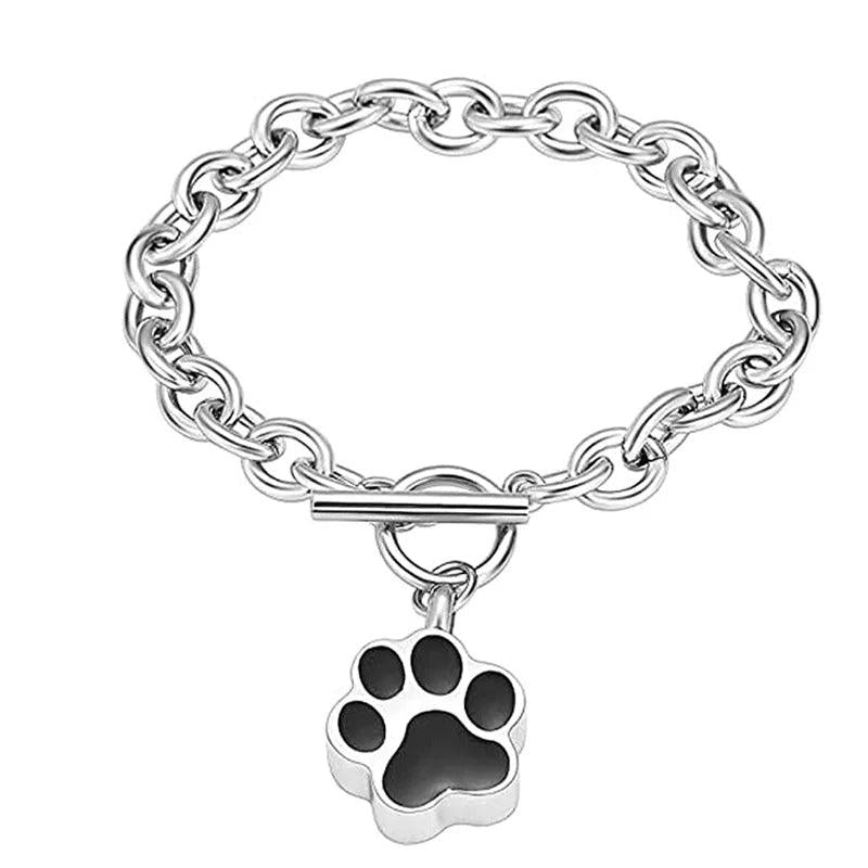 Pet Paw Print Cremation Bangle for Ashes Stainless Steel Urn Bracelet