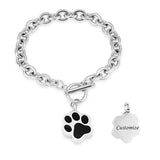 Pet Paw Print Cremation Bangle for Ashes Stainless Steel Urn Bracelet