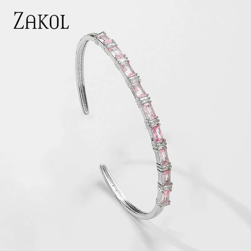 Pink Baguette Cz Zircon Cuff Bracelet for Women