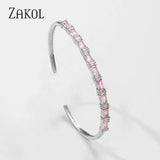 Pink Baguette Cz Zircon Cuff Bracelet for Women