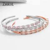 Pink Baguette Cz Zircon Cuff Bracelet for Women