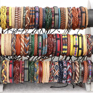 10Pcs Braided Leather Bangle Cuff Bracelets Multi-color Mix Style Adjustable