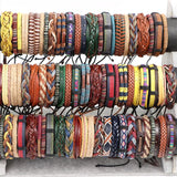 10Pcs Braided Leather Bangle Cuff Bracelets Multi-color Mix Style Adjustable