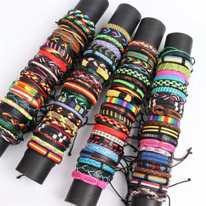 10Pcs Braided Leather Bangle Cuff Bracelets Multi-color Mix Style Adjustable