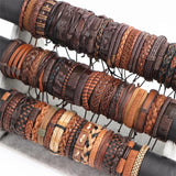 10Pcs Braided Leather Bangle Cuff Bracelets Multi-color Mix Style Adjustable