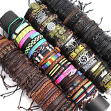 10Pcs Braided Leather Bangle Cuff Bracelets Multi-color Mix Style Adjustable