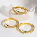 Vintage Boho Inlaid Stone Leaf Stainless Steel Bangle Bracelet