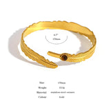Vintage Boho Inlaid Stone Leaf Stainless Steel Bangle Bracelet