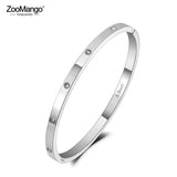 CZ Crystal 4mm Cuff Bangle For Women Titanium Stainless Steel Bracelet