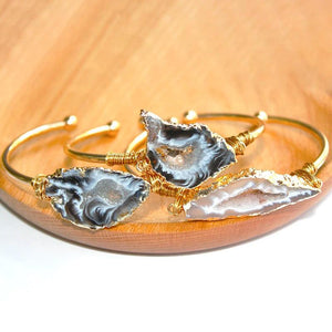 Geode Stone Bracelet Agate Wire Cuff Bangle Adjustable
