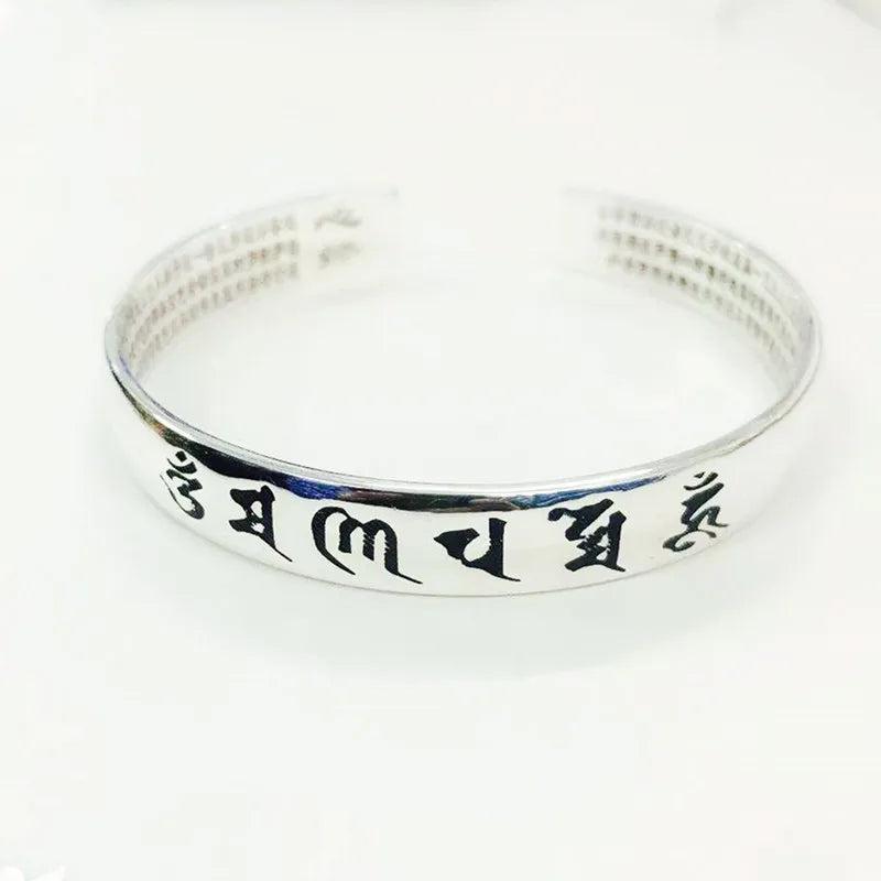 Sanskrit 6 Words Bangles Women Tibetan Silver Cuff Bracelet Om Mani Padme Hum