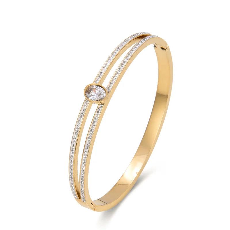 Sparkling Rhinestone Bangle Bracelet Titanium Stainless Steel CZ Crystal Wedding