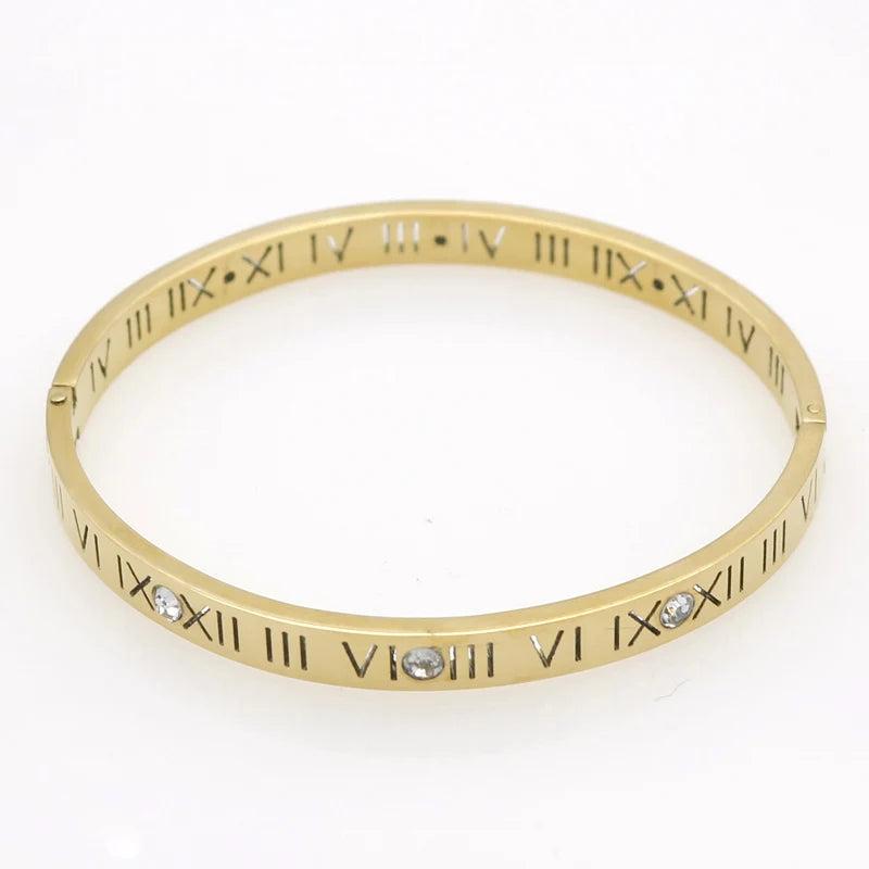 Classic Zircon Roman Numerals Bracelet, Women's Jewelry Bangle