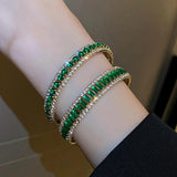 Green Rhinestone Cuff Bangles Geometric Metal Bracelet Women Birthday