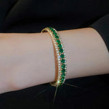 Green Rhinestone Cuff Bangles Geometric Metal Bracelet Women Birthday