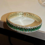 Green Rhinestone Cuff Bangles Geometric Metal Bracelet Women Birthday