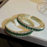 Green Rhinestone Cuff Bangles Geometric Metal Bracelet Women Birthday