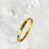 GHIDBK Stainless Steel 18K Plated Green Cz Zircon Cuff Bangle for Women