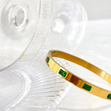 GHIDBK Stainless Steel 18K Plated Green Cz Zircon Cuff Bangle for Women
