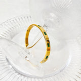 GHIDBK Stainless Steel 18K Plated Green Cz Zircon Cuff Bangle for Women