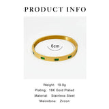 GHIDBK Stainless Steel 18K Plated Green Cz Zircon Cuff Bangle for Women
