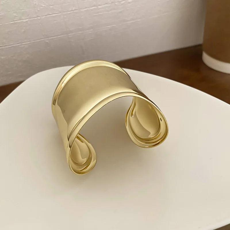 Vintage Gold-plated Wide Cuff Bracelet for Women