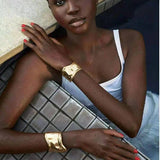 Vintage Gold-plated Wide Cuff Bracelet for Women