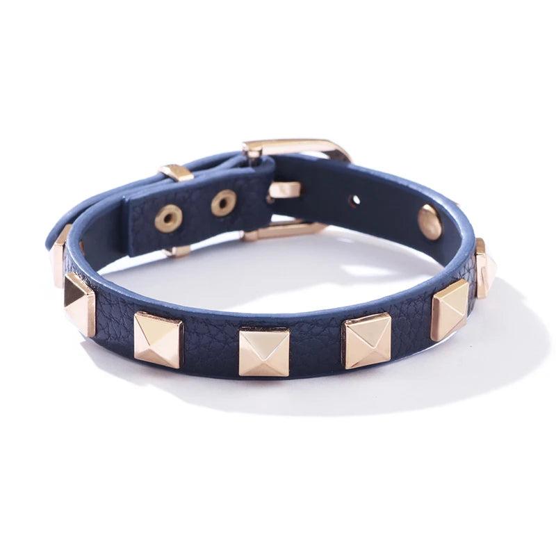 Punk 18K Plating Rivet Bangle Leather Belt Buckle Bracelet Z226