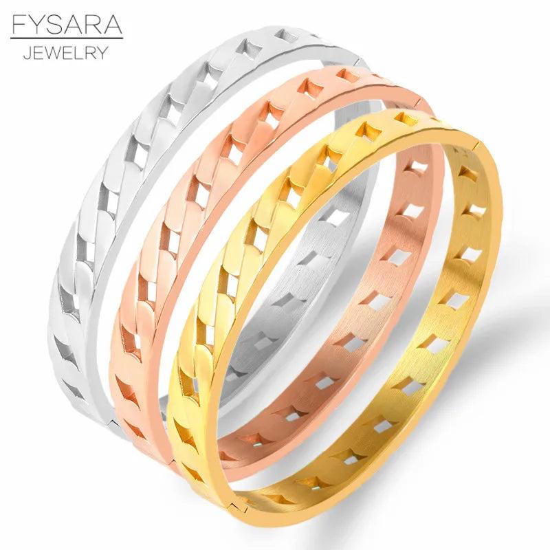 Punk Rock Stainless Steel Rose Hand Chain Bangle Bracelet