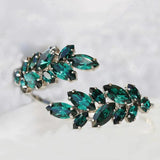 Green Crystal Bangle Bracelet Rhinestone Leaf Wedding Jewelry