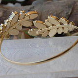 Green Crystal Bangle Bracelet Rhinestone Leaf Wedding Jewelry