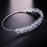 Green Crystal Bangle Bracelet Rhinestone Leaf Wedding Jewelry