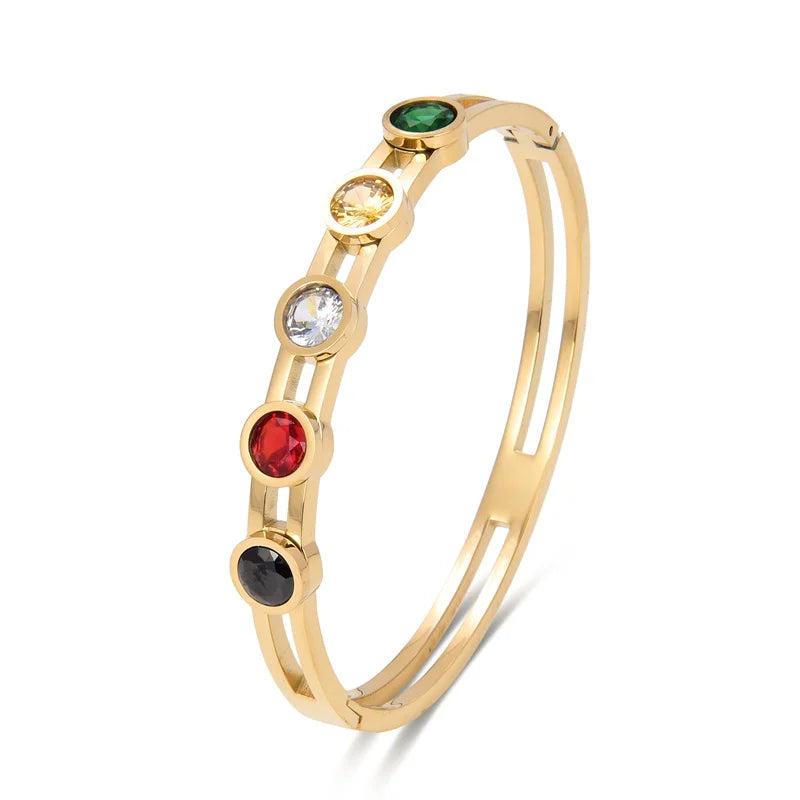 Silver Rainbow Finger Bracelet For Women CZ Gemstone Wedding Jewelry