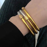 Bilandi Silicone Bracelet Bangles Two-Tone Silver Bangles For Women