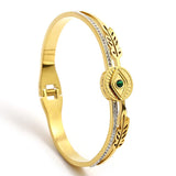 Vintage Hollow Evil Eye Stainless Steel Bangles for Women Green Crystal
