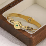 Vintage Hollow Evil Eye Stainless Steel Bangles for Women Green Crystal