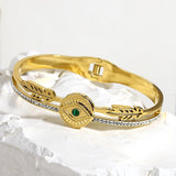 Vintage Hollow Evil Eye Stainless Steel Bangles for Women Green Crystal