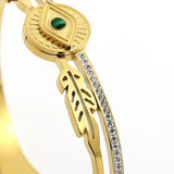 Vintage Hollow Evil Eye Stainless Steel Bangles for Women Green Crystal