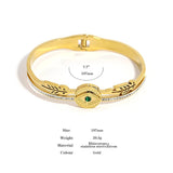 Vintage Hollow Evil Eye Stainless Steel Bangles for Women Green Crystal