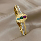 Rhinestone Enamel Steel Bangles for Women Waterproof Jewelry