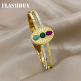 Rhinestone Enamel Steel Bangles for Women Waterproof Jewelry