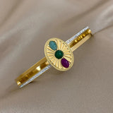Rhinestone Enamel Steel Bangles for Women Waterproof Jewelry