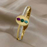 Rhinestone Enamel Steel Bangles for Women Waterproof Jewelry