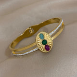 Rhinestone Enamel Steel Bangles for Women Waterproof Jewelry