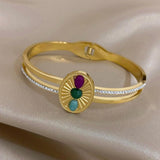 Rhinestone Enamel Steel Bangles for Women Waterproof Jewelry